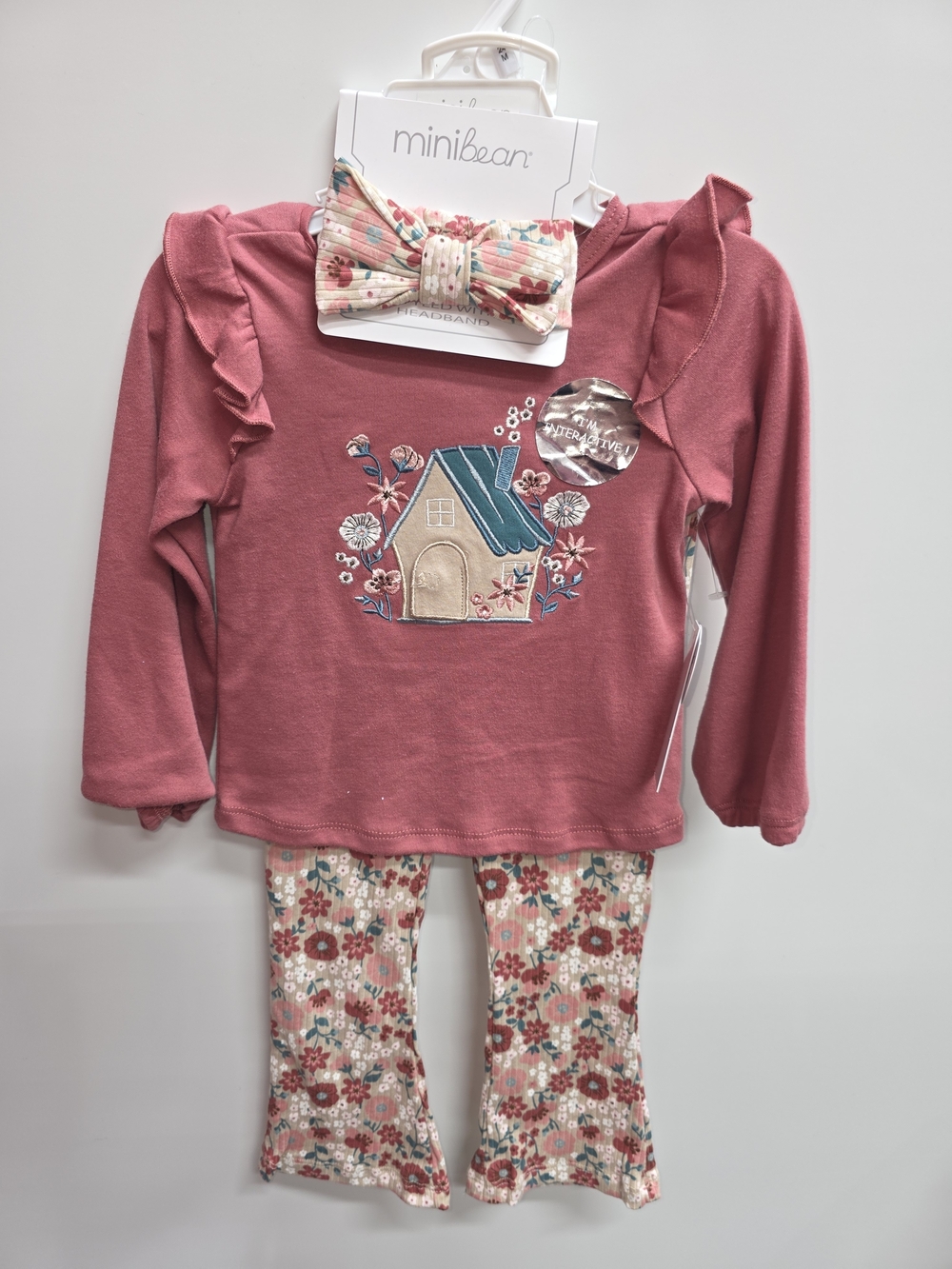 Girls' Dusty Rose Floral Matching Set with Headband